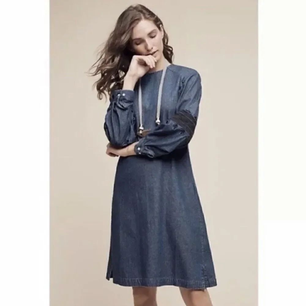 Anthropologie Ne Quittez Pas Denim Open Sky Embroidered Dress NWT